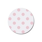 Polka Dots - Pale Pink on White Rubber Coaster (Round)