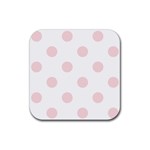 Polka Dots - Pale Pink on White Rubber Coaster (Square)