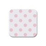 Polka Dots - Pale Pink on White Rubber Square Coaster (4 pack)