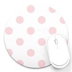 Polka Dots - Pale Pink on White Round Mousepad