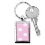 Polka Dots - White on Classic Rose Pink Key Chain (Rectangle)