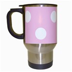 Polka Dots - White on Classic Rose Pink Travel Mug (White)