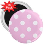 Polka Dots - White on Classic Rose Pink 3  Magnet (10 pack)