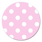 Polka Dots - White on Classic Rose Pink Magnet 5  (Round)