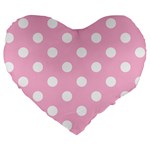 Polka Dots - White on Cotton Candy Pink Large 19  Premium Heart Shape Cushion