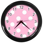 Polka Dots - White on Cotton Candy Pink Wall Clock (Black)