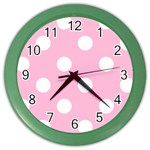 Polka Dots - White on Cotton Candy Pink Color Wall Clock