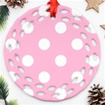 Polka Dots - White on Cotton Candy Pink Ornament (Round Filigree)