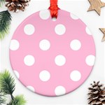 Polka Dots - White on Cotton Candy Pink Round Ornament (Two Sides)