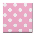 Polka Dots - White on Cotton Candy Pink Tile Coaster