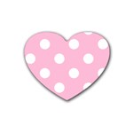 Polka Dots - White on Cotton Candy Pink Rubber Coaster (Heart)