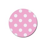 Polka Dots - White on Cotton Candy Pink Rubber Coaster (Round)