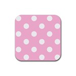 Polka Dots - White on Cotton Candy Pink Rubber Coaster (Square)