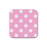 Polka Dots - White on Cotton Candy Pink Rubber Square Coaster (4 pack)
