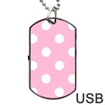 Polka Dots - White on Cotton Candy Pink Dog Tag USB Flash (One Side)