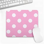 Polka Dots - White on Cotton Candy Pink Large Mousepad