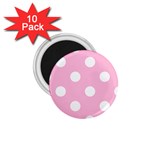 Polka Dots - White on Cotton Candy Pink 1.75  Magnet (10 pack)