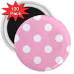 Polka Dots - White on Cotton Candy Pink 3  Magnet (100 pack)