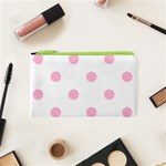 Polka Dots - Cotton Candy Pink on White Canvas Cosmetic Bag (XS)