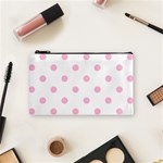 Polka Dots - Cotton Candy Pink on White Cosmetic Bag (S)
