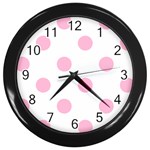 Polka Dots - Cotton Candy Pink on White Wall Clock (Black)