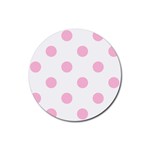 Polka Dots - Cotton Candy Pink on White Rubber Round Coaster (4 pack)