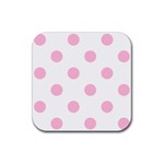 Polka Dots - Cotton Candy Pink on White Rubber Coaster (Square)