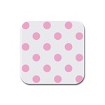Polka Dots - Cotton Candy Pink on White Rubber Square Coaster (4 pack)