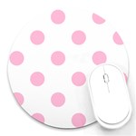Polka Dots - Cotton Candy Pink on White Round Mousepad