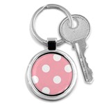 Polka Dots - White on Light Pink Key Chain (Round)