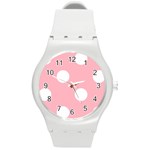 Polka Dots - White on Light Pink Round Plastic Sport Watch (M)