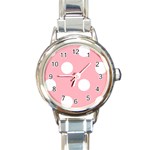Polka Dots - White on Light Pink Round Italian Charm Watch