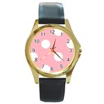 Polka Dots - White on Light Pink Round Gold Metal Watch