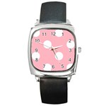 Polka Dots - White on Light Pink Square Metal Watch