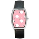 Polka Dots - White on Light Pink Barrel Style Metal Watch