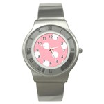 Polka Dots - White on Light Pink Stainless Steel Watch