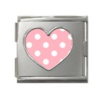 Polka Dots - White on Light Pink Mega Link Heart Italian Charm (18mm)