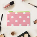 Polka Dots - White on Light Pink Canvas Cosmetic Bag (XS)
