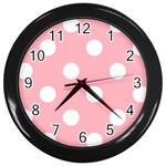 Polka Dots - White on Light Pink Wall Clock (Black)