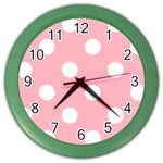 Polka Dots - White on Light Pink Color Wall Clock
