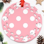 Polka Dots - White on Light Pink Ornament (Round Filigree)