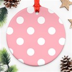 Polka Dots - White on Light Pink Round Ornament (Two Sides)