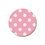 Polka Dots - White on Light Pink Rubber Coaster (Round)