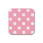 Polka Dots - White on Light Pink Rubber Square Coaster (4 pack)