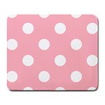 Polka Dots - White on Light Pink Large Mousepad