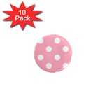 Polka Dots - White on Light Pink 1  Mini Magnet (10 pack)