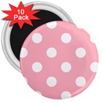 Polka Dots - White on Light Pink 3  Magnet (10 pack)