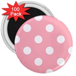 Polka Dots - White on Light Pink 3  Magnet (100 pack)