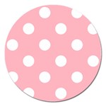 Polka Dots - White on Light Pink Magnet 5  (Round)