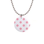 Polka Dots - Light Pink on White 1  Button Necklace